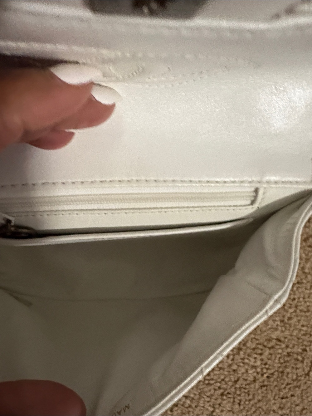 Authentic CHANEL White Quilted Leather Shoulder Bag with Stitched CC - Picture 12 of 14